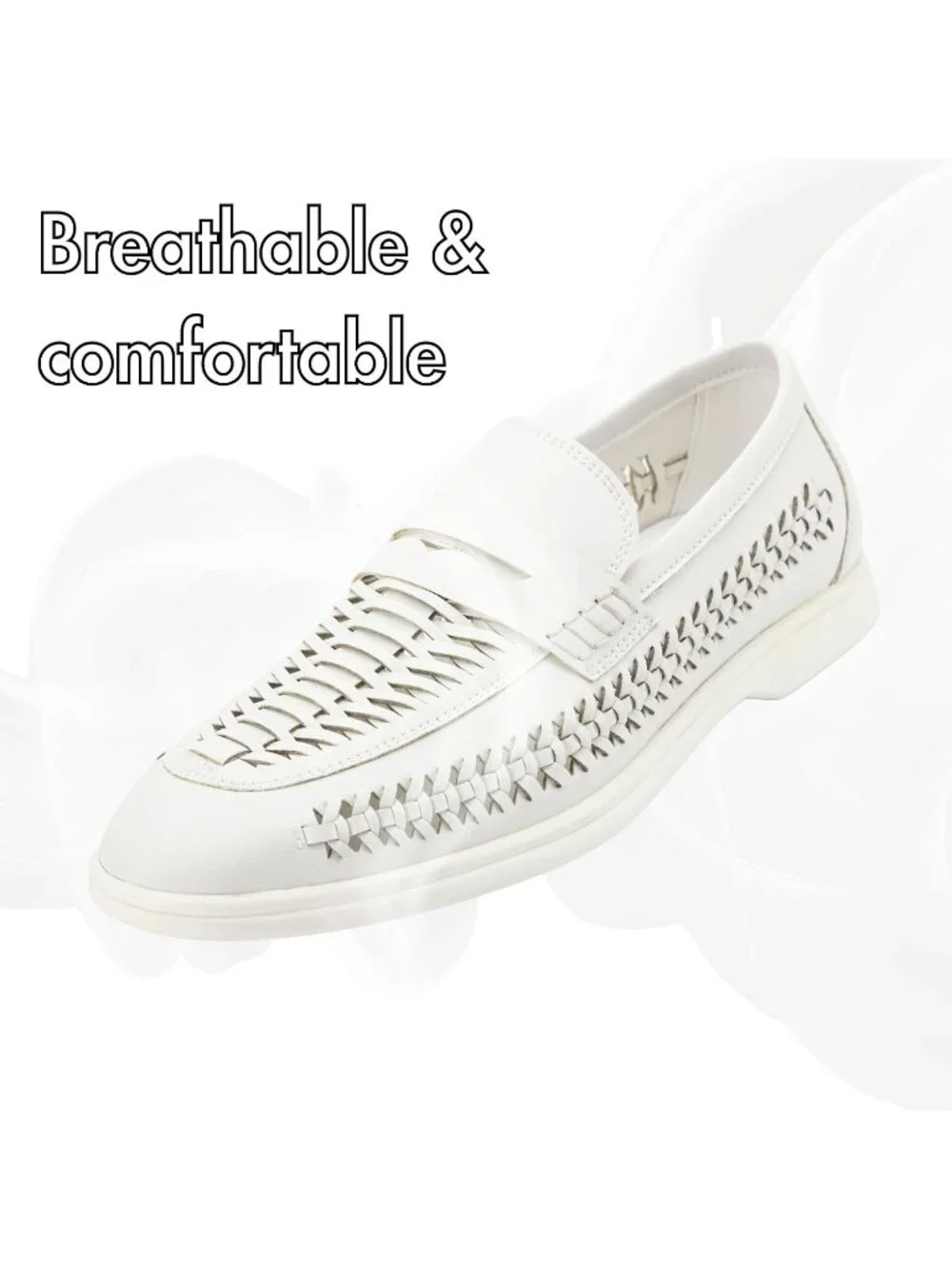 🆕Men's All White Leather Loafers Slip-On Moccasins Dress Shoes Lightweight